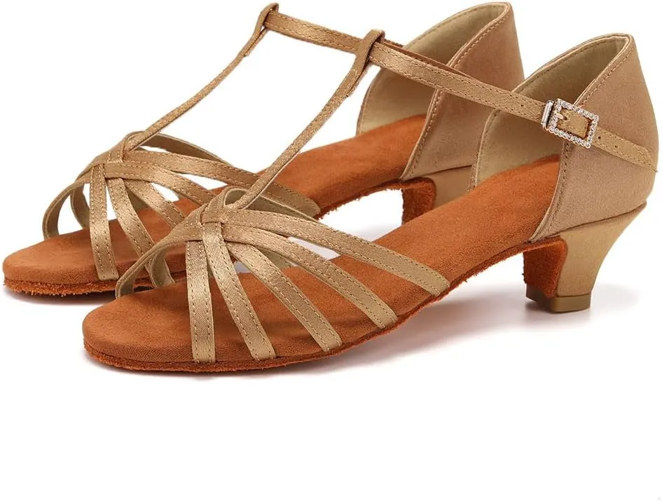 SWDZM Girls & Women's Satin Latin Dance Shoes Professional Ballroom Salsa Practice Performance Dancing Shoes Model XGG