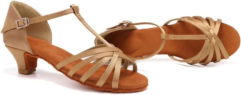 SWDZM Girls & Women's Satin Latin Dance Shoes Professional Ballroom Salsa Practice Performance Dancing Shoes Model XGG