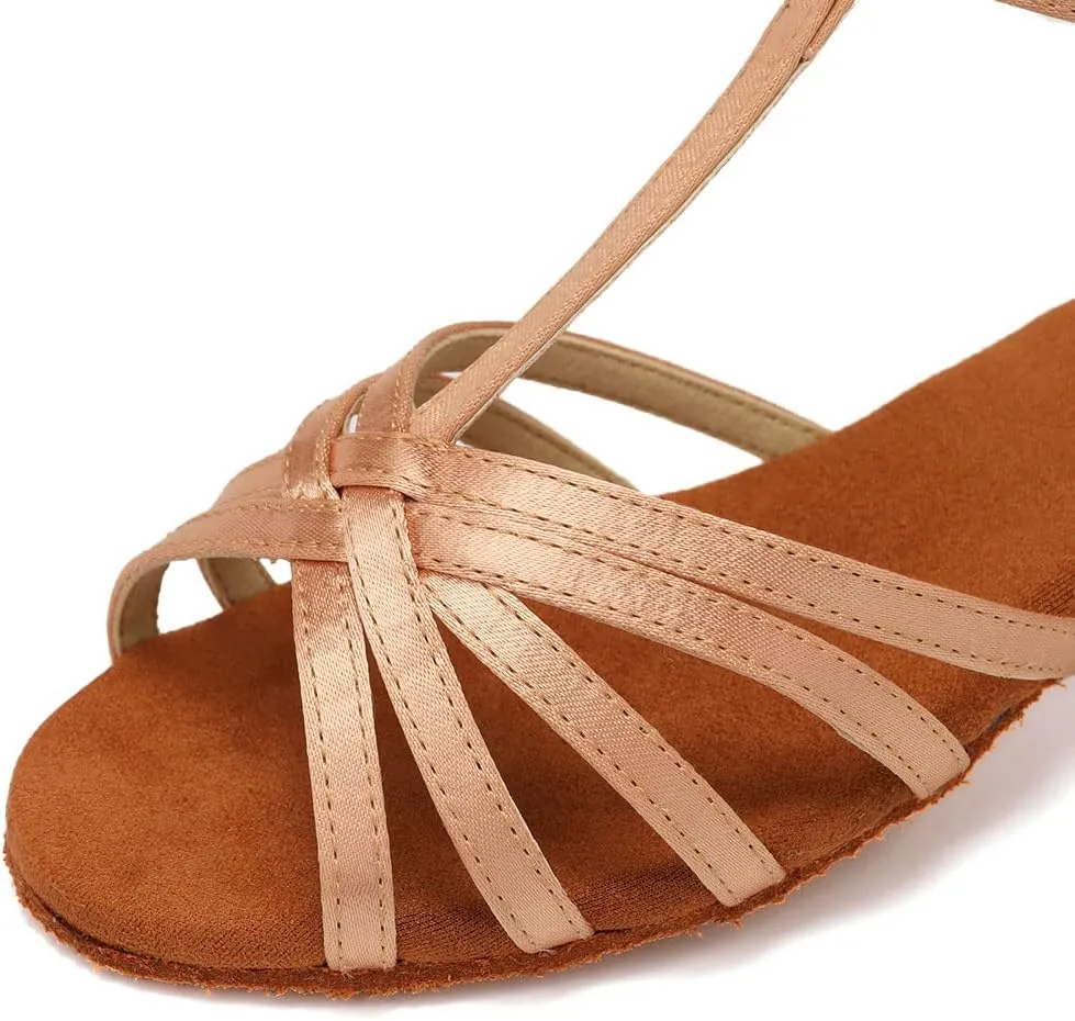 SWDZM Girls & Women's Satin Latin Dance Shoes Professional Ballroom Salsa Practice Performance Dancing Shoes Model XGG