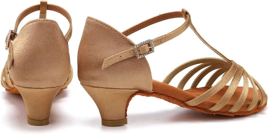 SWDZM Girls & Women's Satin Latin Dance Shoes Professional Ballroom Salsa Practice Performance Dancing Shoes Model XGG
