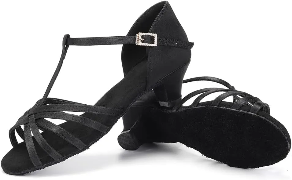 SWDZM Girls & Women's Satin Latin Dance Shoes Professional Ballroom Salsa Practice Performance Dancing Shoes Model XGG
