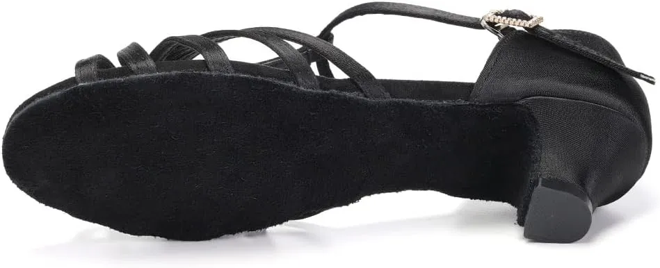 SWDZM Girls & Women's Satin Latin Dance Shoes Professional Ballroom Salsa Practice Performance Dancing Shoes Model XGG