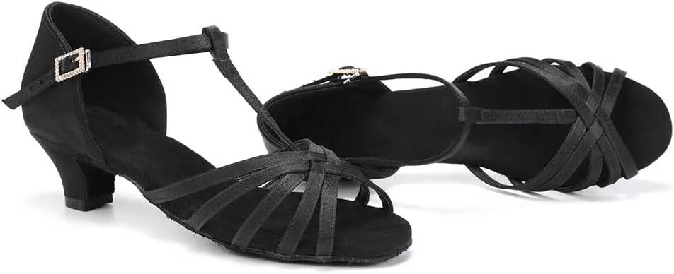 SWDZM Girls & Women's Satin Latin Dance Shoes Professional Ballroom Salsa Practice Performance Dancing Shoes Model XGG