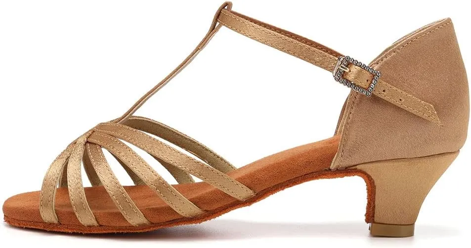 SWDZM Girls & Women's Satin Latin Dance Shoes Professional Ballroom Salsa Practice Performance Dancing Shoes Model XGG