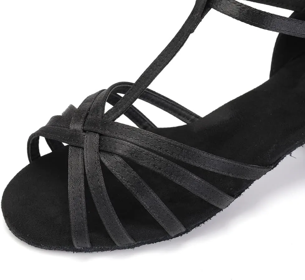 SWDZM Girls & Women's Satin Latin Dance Shoes Professional Ballroom Salsa Practice Performance Dancing Shoes Model XGG