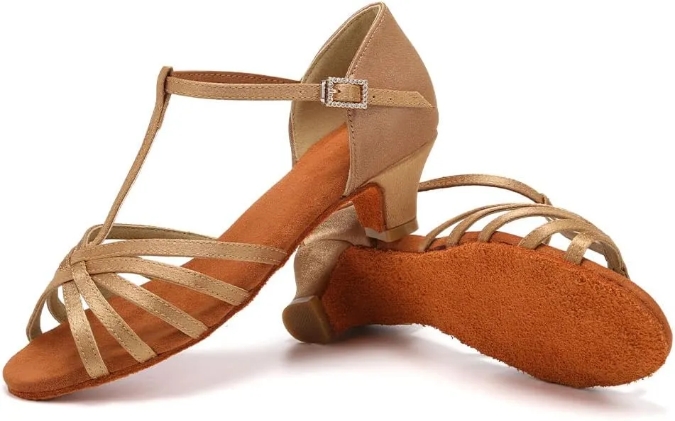 SWDZM Girls & Women's Satin Latin Dance Shoes Professional Ballroom Salsa Practice Performance Dancing Shoes Model XGG