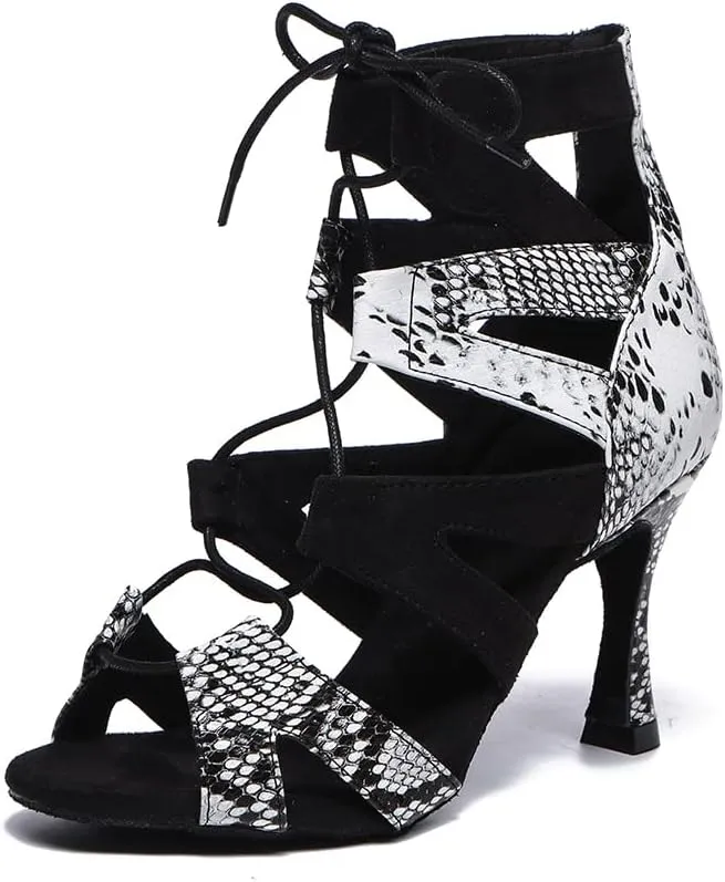 SWDZM Women Latin Dance Boots Lace Up Ankle Booties Salsa Latin Dance Shoes,Model L536
