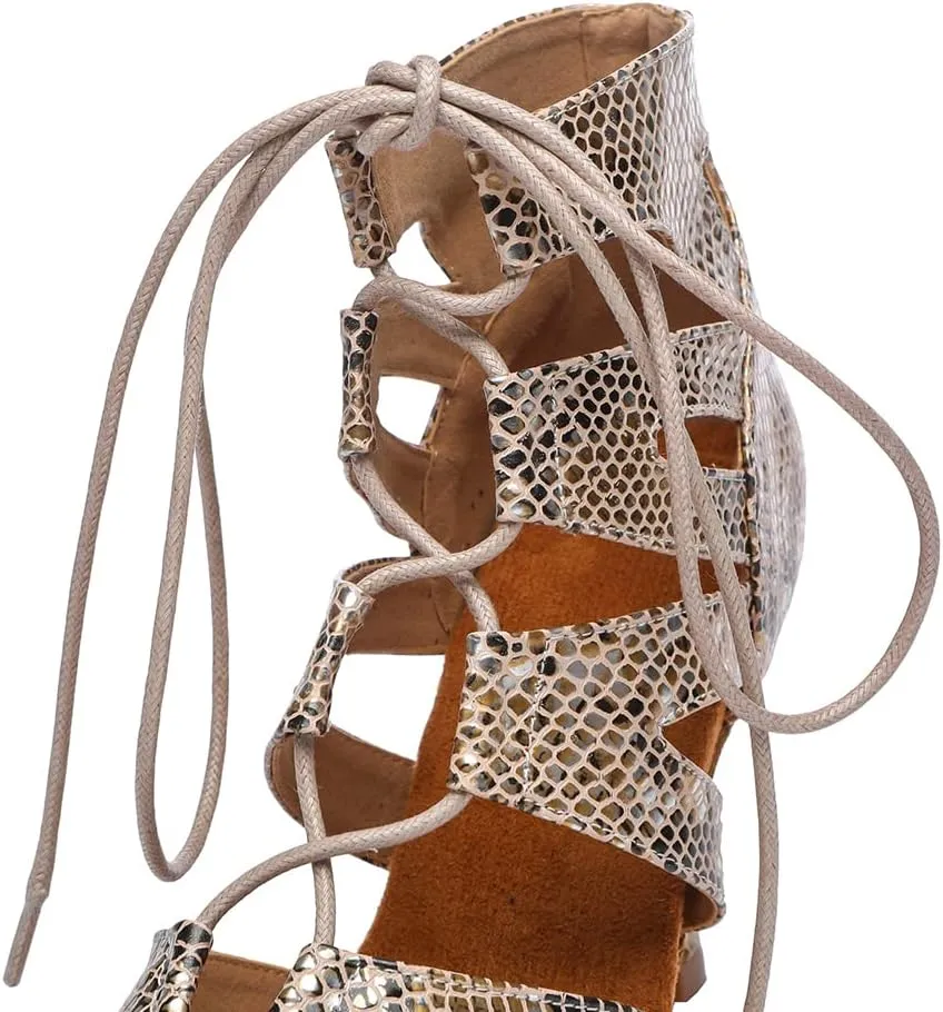 SWDZM Women Latin Dance Boots Lace Up Ankle Booties Salsa Latin Dance Shoes,Model L536