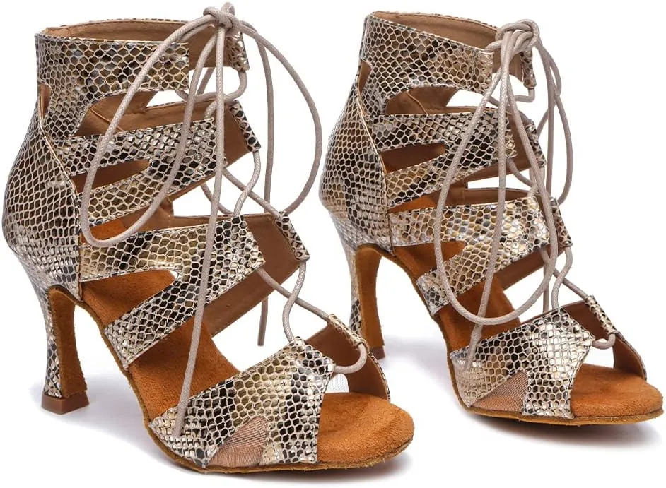 SWDZM Women Latin Dance Boots Lace Up Ankle Booties Salsa Latin Dance Shoes,Model L536