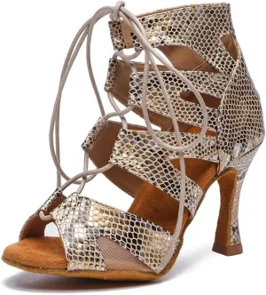SWDZM Women Latin Dance Boots Lace Up Ankle Booties Salsa Latin Dance Shoes,Model L536
