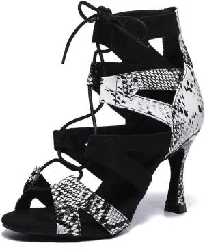 SWDZM Women Latin Dance Boots Lace Up Ankle Booties Salsa Latin Dance Shoes,Model L536