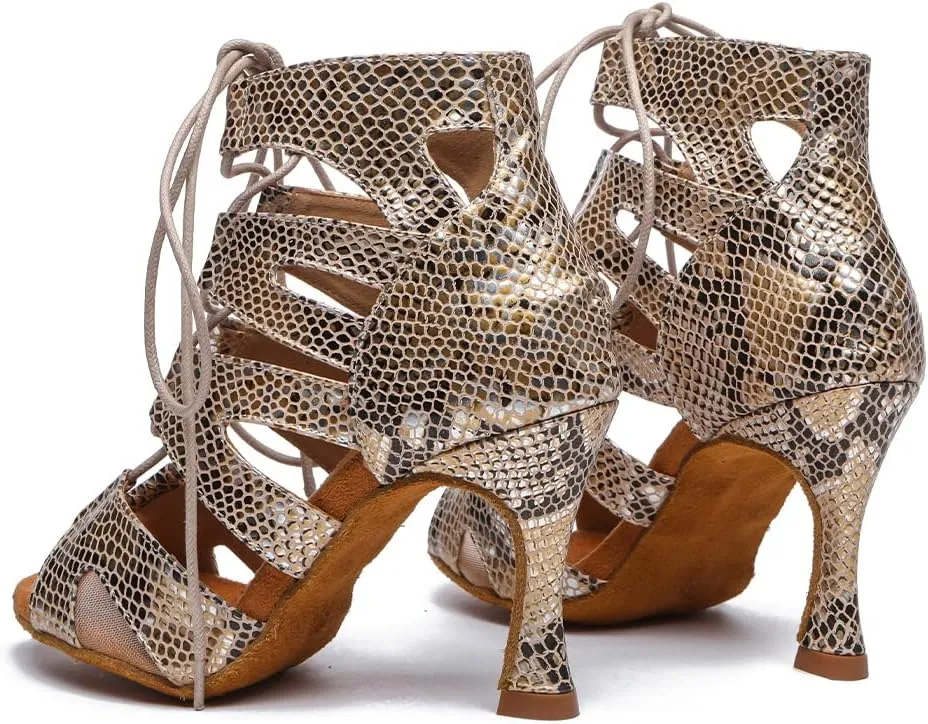 SWDZM Women Latin Dance Boots Lace Up Ankle Booties Salsa Latin Dance Shoes,Model L536