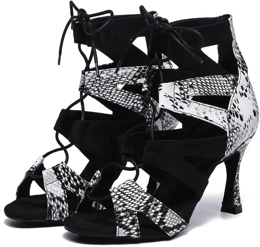 SWDZM Women Latin Dance Boots Lace Up Ankle Booties Salsa Latin Dance Shoes,Model L536