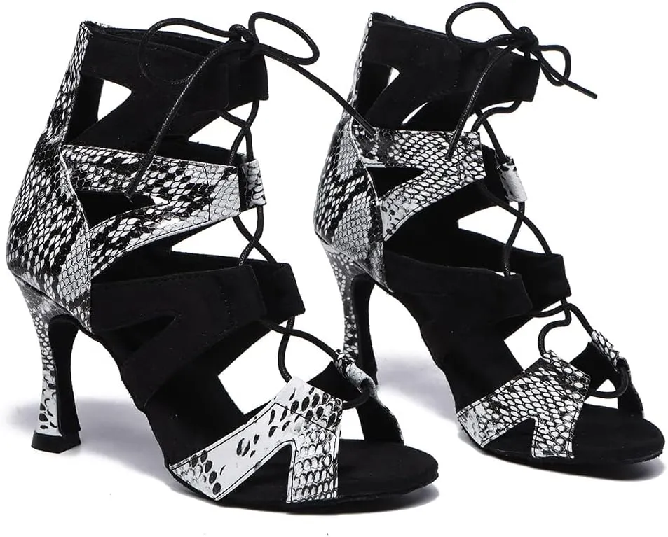 SWDZM Women Latin Dance Boots Lace Up Ankle Booties Salsa Latin Dance Shoes,Model L536