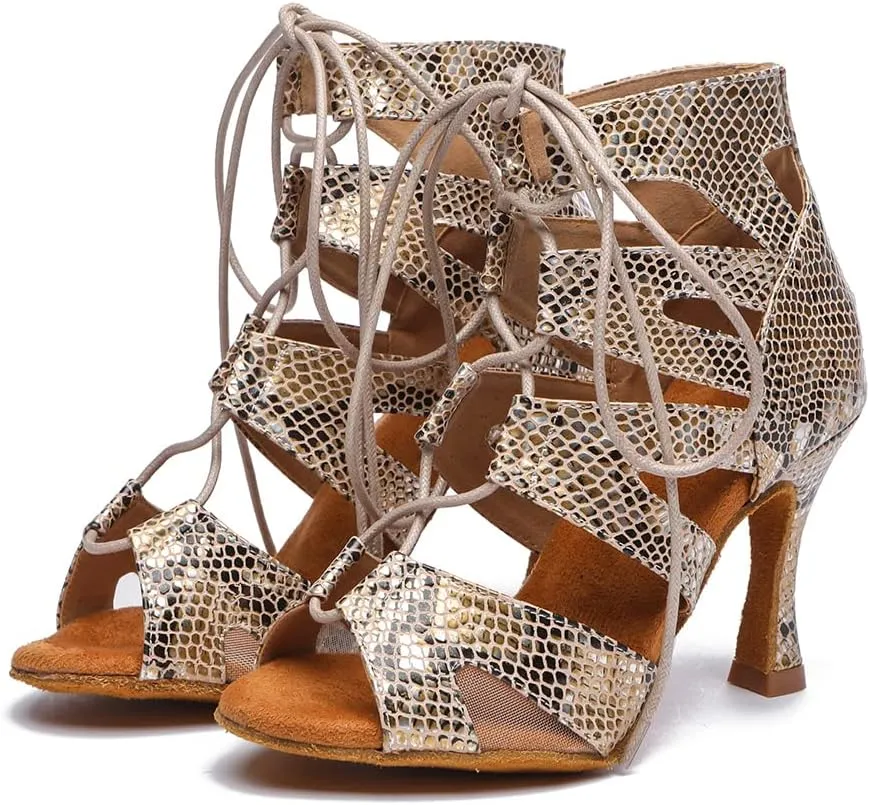 SWDZM Women Latin Dance Boots Lace Up Ankle Booties Salsa Latin Dance Shoes,Model L536