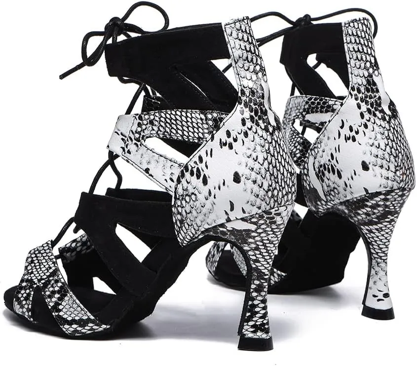 SWDZM Women Latin Dance Boots Lace Up Ankle Booties Salsa Latin Dance Shoes,Model L536