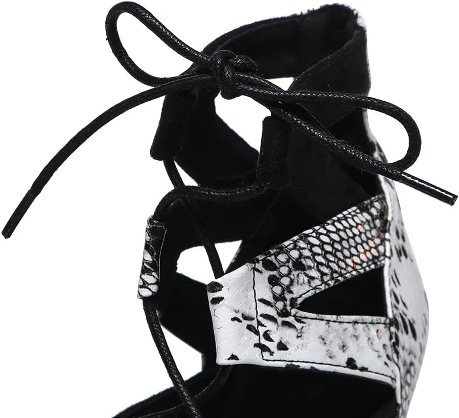 SWDZM Women Latin Dance Boots Lace Up Ankle Booties Salsa Latin Dance Shoes,Model L536