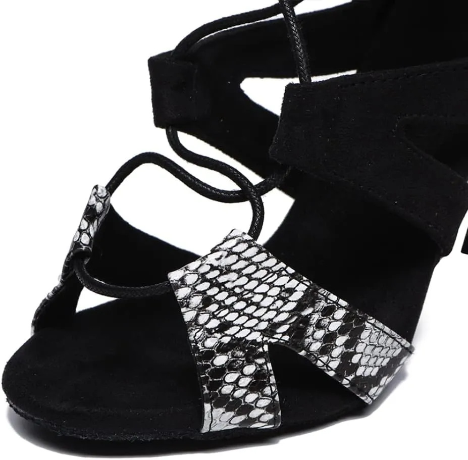 SWDZM Women Latin Dance Boots Lace Up Ankle Booties Salsa Latin Dance Shoes,Model L536
