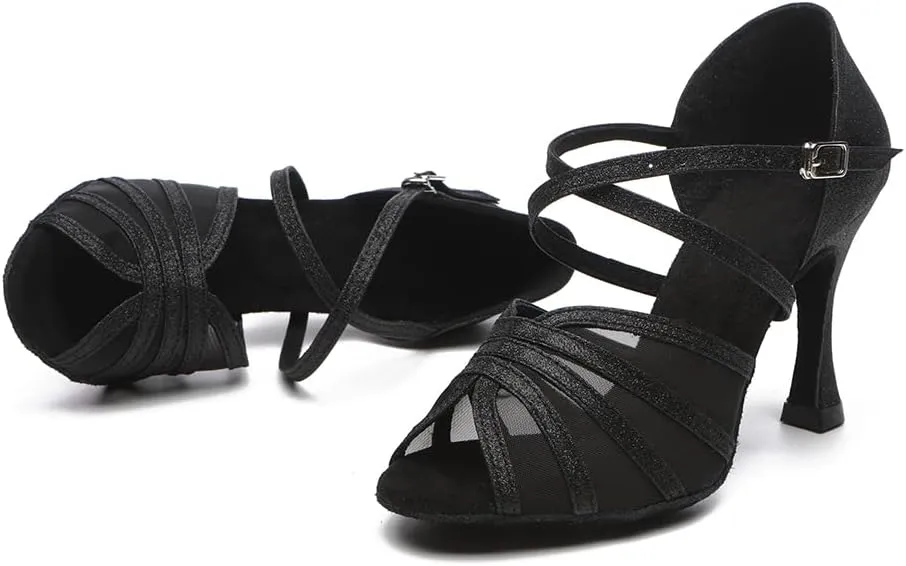 SWDZM Women's Ballroom Dance Shoes Latin Salsa Bachata Professional Performance Sparkly Dancing Shoes,Model YCL510