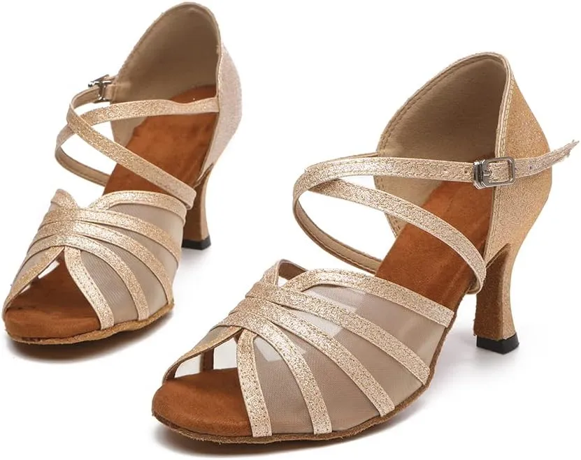 SWDZM Women's Ballroom Dance Shoes Latin Salsa Bachata Professional Performance Sparkly Dancing Shoes,Model YCL510
