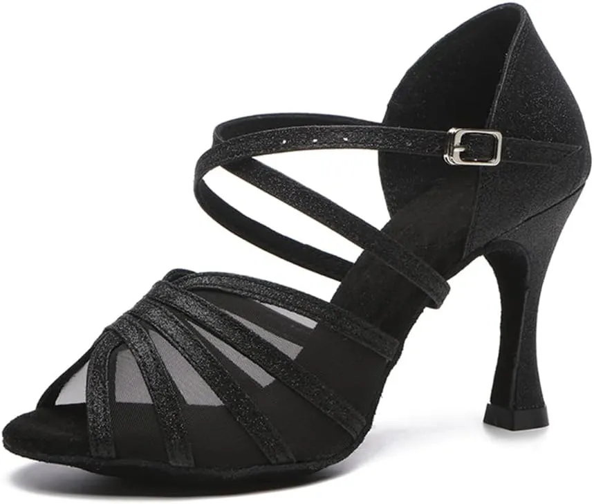 SWDZM Women's Ballroom Dance Shoes Latin Salsa Bachata Professional Performance Sparkly Dancing Shoes,Model YCL510