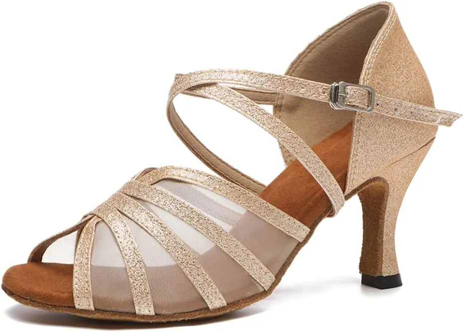 SWDZM Women's Ballroom Dance Shoes Latin Salsa Bachata Professional Performance Sparkly Dancing Shoes,Model YCL510