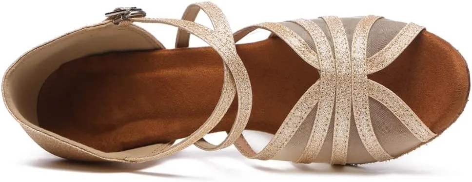 SWDZM Women's Ballroom Dance Shoes Latin Salsa Bachata Professional Performance Sparkly Dancing Shoes,Model YCL510