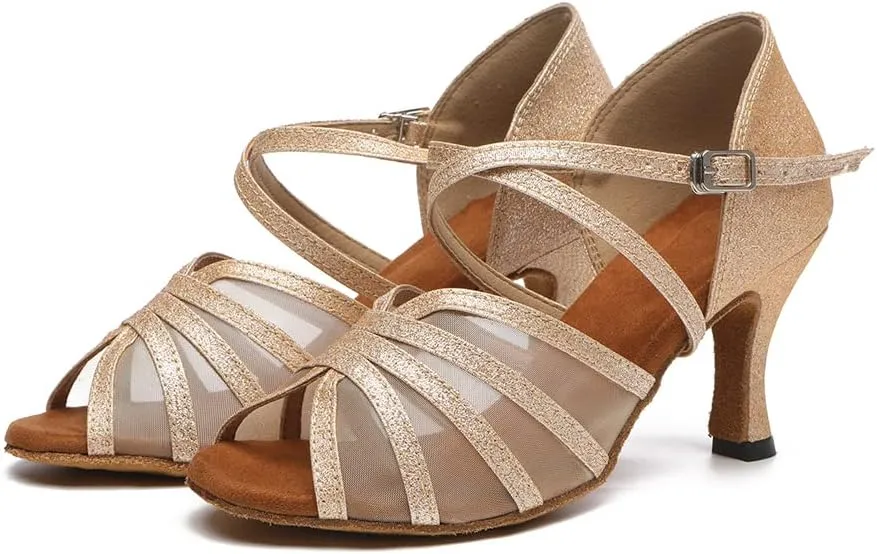 SWDZM Women's Ballroom Dance Shoes Latin Salsa Bachata Professional Performance Sparkly Dancing Shoes,Model YCL510