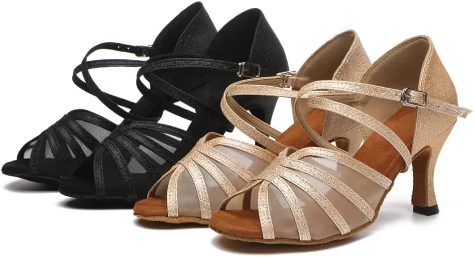 SWDZM Women's Ballroom Dance Shoes Latin Salsa Bachata Professional Performance Sparkly Dancing Shoes,Model YCL510