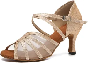 SWDZM Women's Ballroom Dance Shoes Latin Salsa Bachata Professional Performance Sparkly Dancing Shoes,Model YCL510