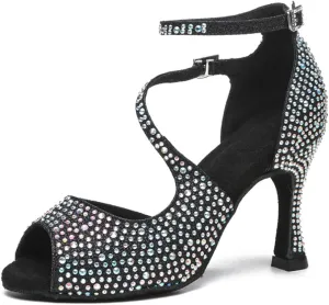 SWDZM Women's Latin Dance Shoes Peep-Toe Ballroom Salsa Chacha Performance Practice Dancing Shoes,Model-YCL522