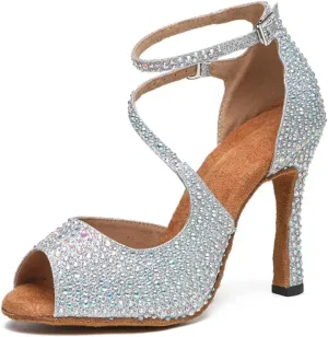 SWDZM Women's Latin Dance Shoes Peep-Toe Ballroom Salsa Chacha Performance Practice Dancing Shoes,Model-YCL522