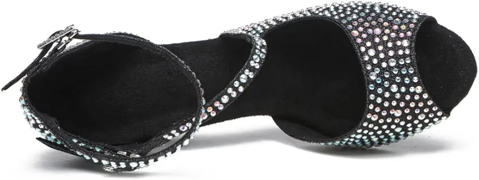 SWDZM Women's Latin Dance Shoes Peep-Toe Ballroom Salsa Chacha Performance Practice Dancing Shoes,Model-YCL522