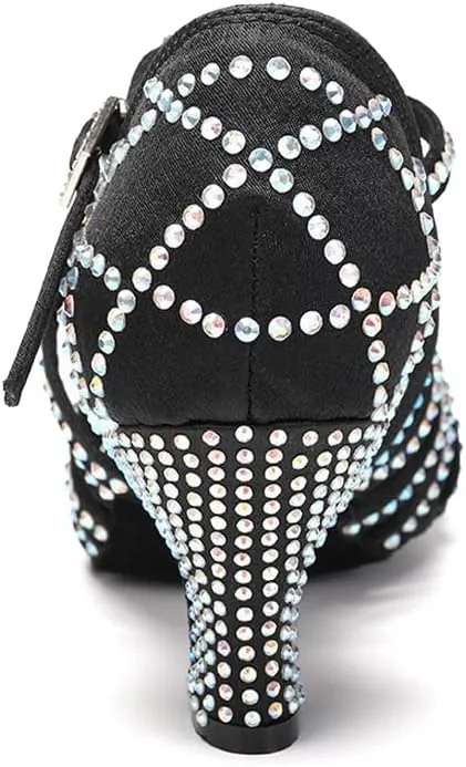 SWDZM Women's Latin Dance Shoes Rhinestone Ballroom Salsa Chacha Professional Performance Practice Dancing Shoes,Model YCL483