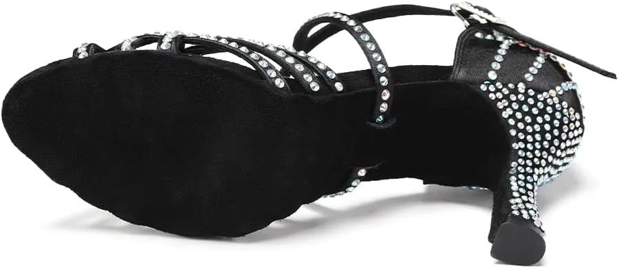 SWDZM Women's Latin Dance Shoes Rhinestone Ballroom Salsa Chacha Professional Performance Practice Dancing Shoes,Model YCL483