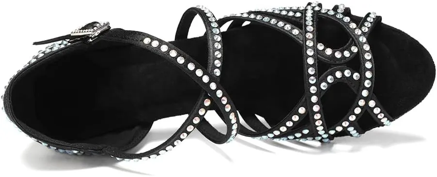 SWDZM Women's Latin Dance Shoes Rhinestone Ballroom Salsa Chacha Professional Performance Practice Dancing Shoes,Model YCL483