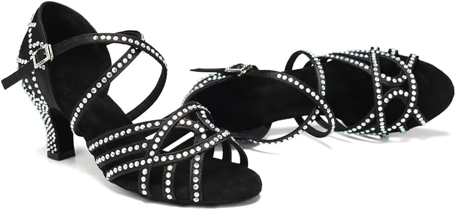 SWDZM Women's Latin Dance Shoes Rhinestone Ballroom Salsa Chacha Professional Performance Practice Dancing Shoes,Model YCL483