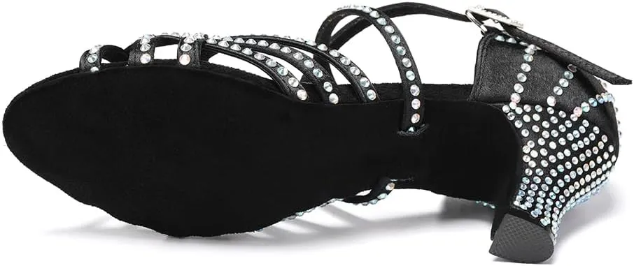 SWDZM Women's Latin Dance Shoes Rhinestone Ballroom Salsa Chacha Professional Performance Practice Dancing Shoes,Model YCL483