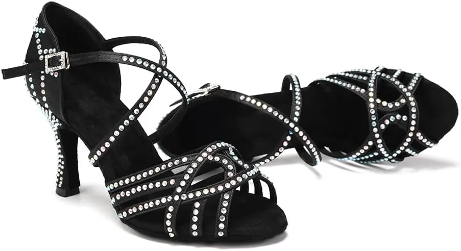 SWDZM Women's Latin Dance Shoes Rhinestone Ballroom Salsa Chacha Professional Performance Practice Dancing Shoes,Model YCL483