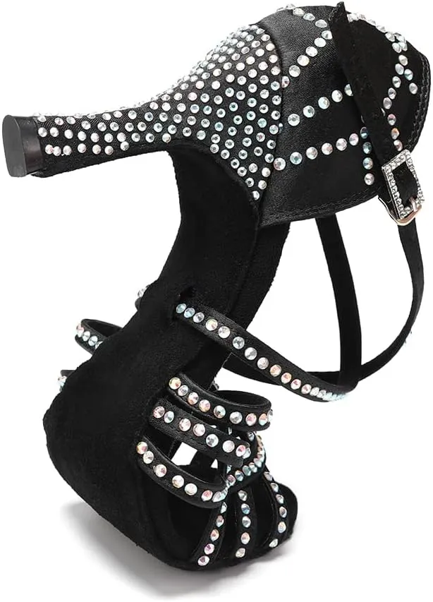 SWDZM Women's Latin Dance Shoes Rhinestone Ballroom Salsa Chacha Professional Performance Practice Dancing Shoes,Model YCL483