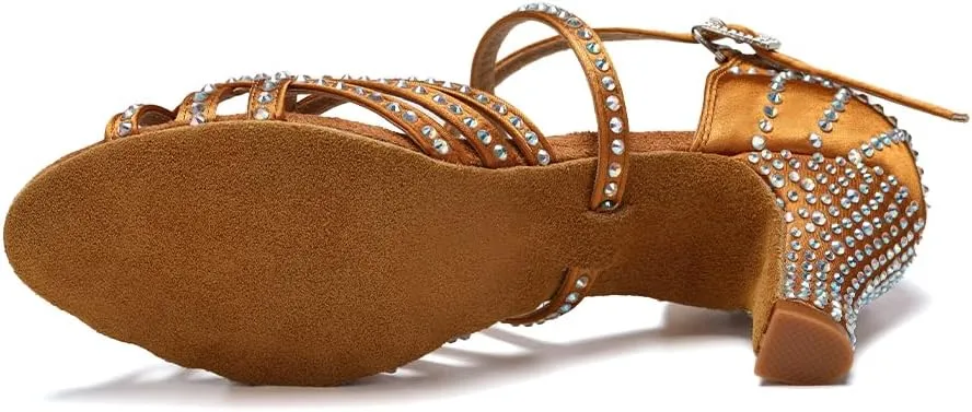 SWDZM Women's Latin Dance Shoes Rhinestone Ballroom Salsa Chacha Professional Performance Practice Dancing Shoes,Model YCL483