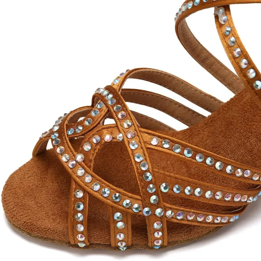 SWDZM Women's Latin Dance Shoes Rhinestone Ballroom Salsa Chacha Professional Performance Practice Dancing Shoes,Model YCL483