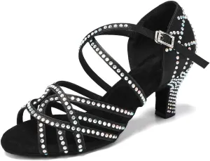 SWDZM Women's Latin Dance Shoes Rhinestone Ballroom Salsa Chacha Professional Performance Practice Dancing Shoes,Model YCL483
