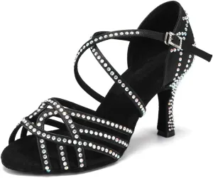 SWDZM Women's Latin Dance Shoes Rhinestone Ballroom Salsa Chacha Professional Performance Practice Dancing Shoes,Model YCL483