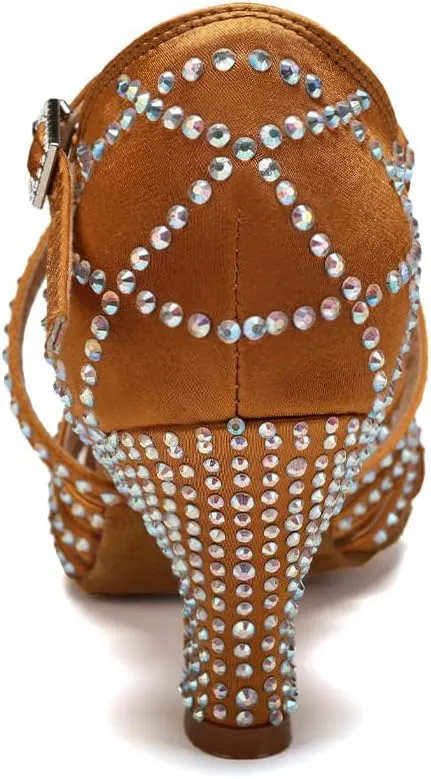 SWDZM Women's Latin Dance Shoes Rhinestone Ballroom Salsa Chacha Professional Performance Practice Dancing Shoes,Model YCL483
