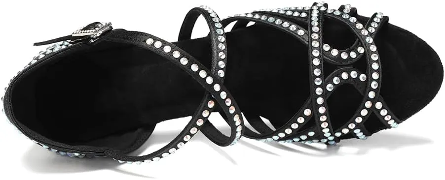 SWDZM Women's Latin Dance Shoes Rhinestone Ballroom Salsa Chacha Professional Performance Practice Dancing Shoes,Model YCL483
