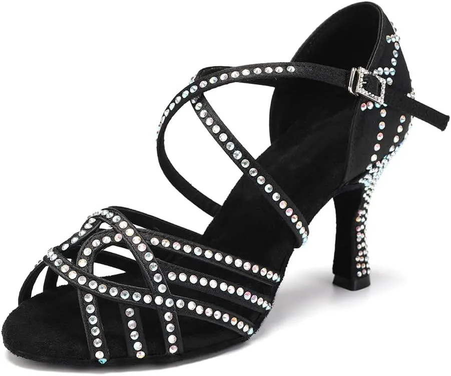 SWDZM Women's Latin Dance Shoes Rhinestone Ballroom Salsa Chacha Professional Performance Practice Dancing Shoes,Model YCL483