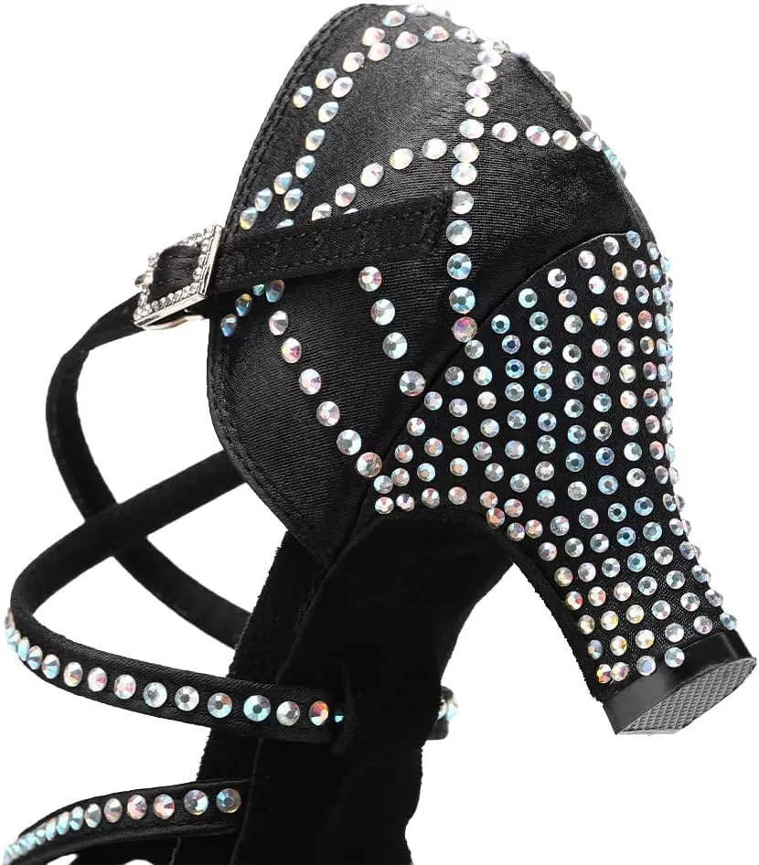 SWDZM Women's Latin Dance Shoes Rhinestone Ballroom Salsa Chacha Professional Performance Practice Dancing Shoes,Model YCL483