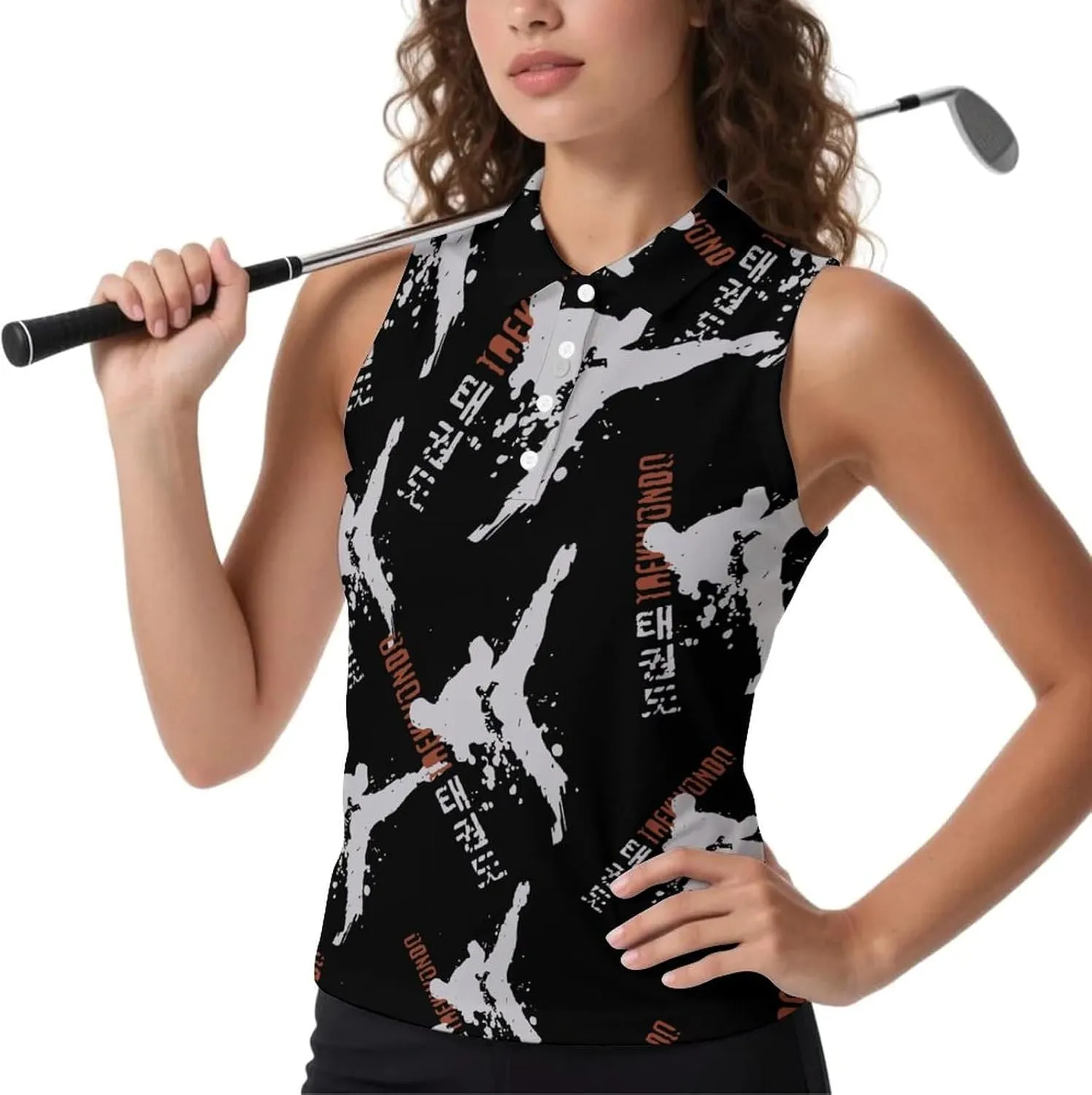 Taekwondo Women's Sleeveless Golf Polo Shirts Athletic Tank Tops