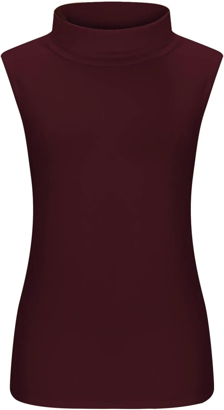 TANGNADE Sleeveless Turtlenecks for Women Tunic Plus Size Mock Neck Soft Tank Tops Basic Stretch Slim Fit Undershirts